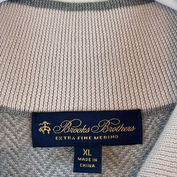 Brooks Brothers Sweater Grey Italian Yarn Merino Wool 1/4 Zip Herringbone Sz XL - Picture 3 of 10